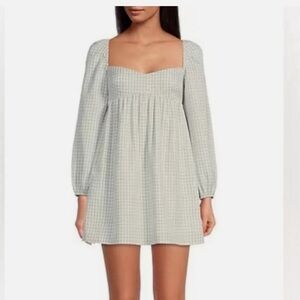 Gianni Bini | Kennedy Gingham Long Sleeve Sweetheart Neck Babydoll Dress